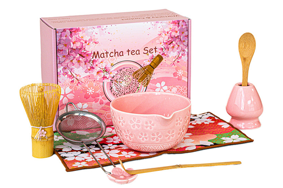 8PCS Matcha Whisk Set Spring Cherry Blossoms Matcha Bowl With Spout