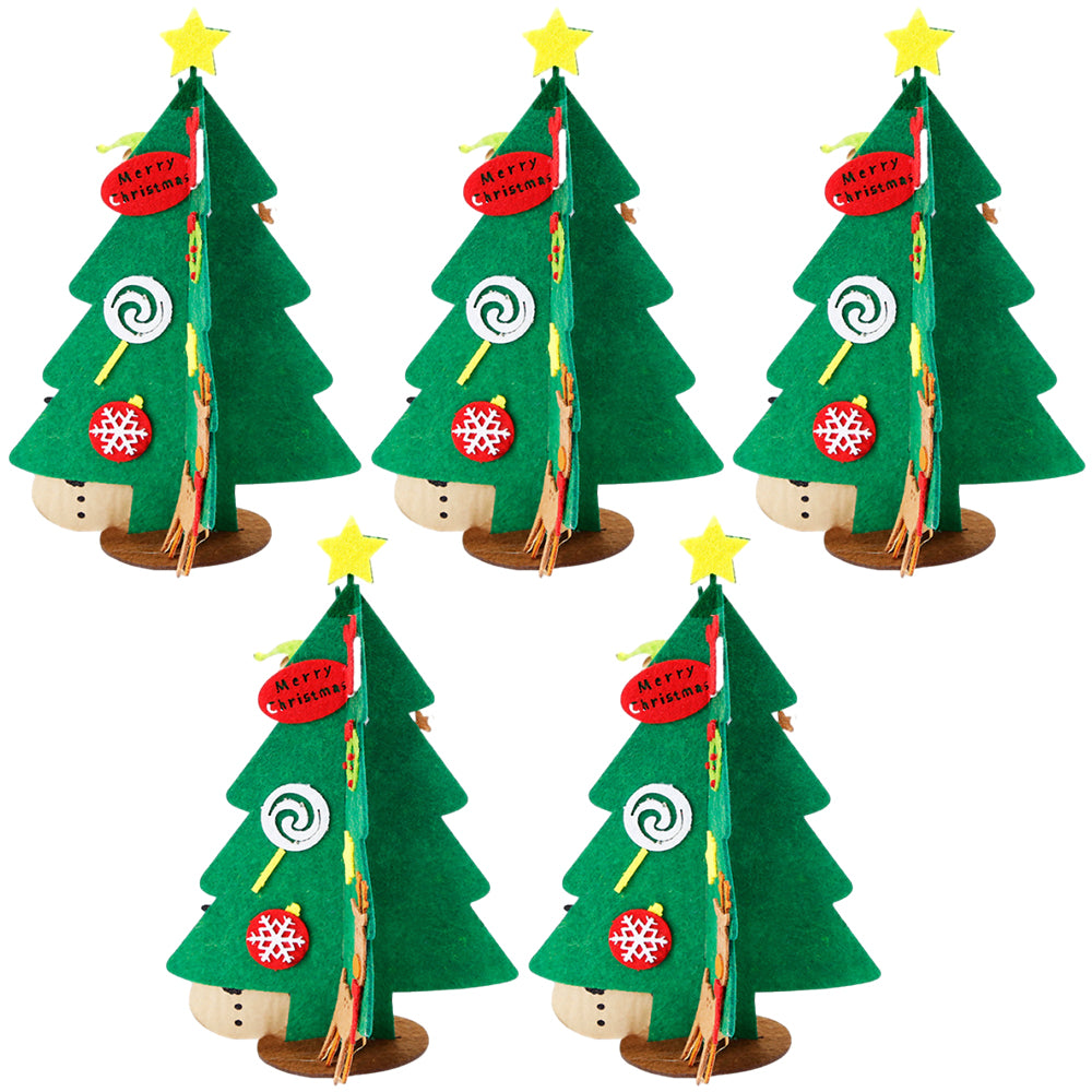 5Pcs Felt Christmas Tree Set DIY with Removable Ornaments Xmas Hand Craft Decoration