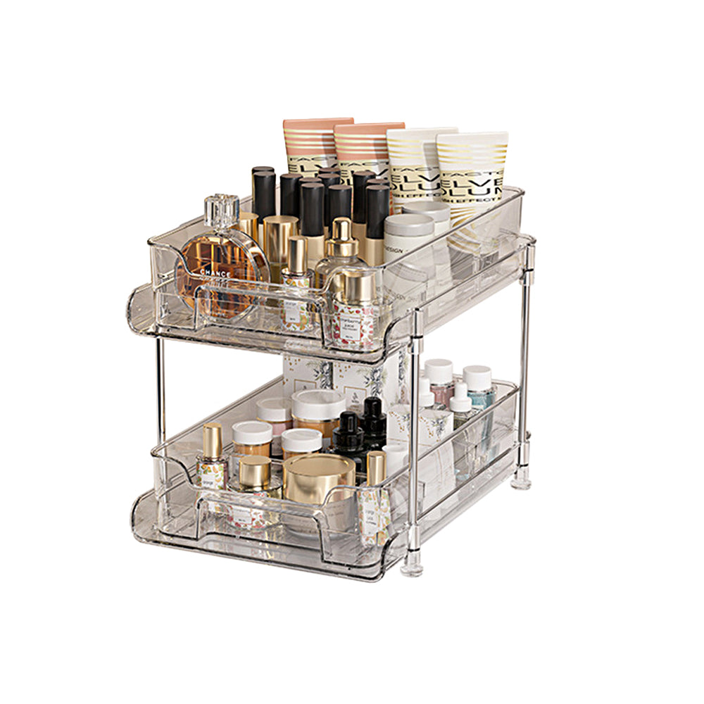 2 Tier Bathroom Storage Organizer with Dividers Makeup Desktop Storage Rack