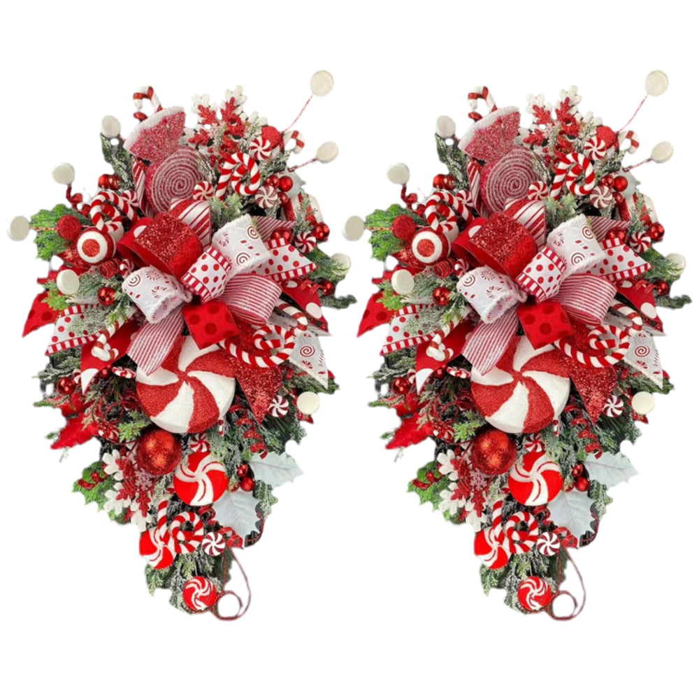 2Pcs 30x6x50cm Christmas Wreath Candy Cane Ornament Hanging Xmas Door Wall Decor