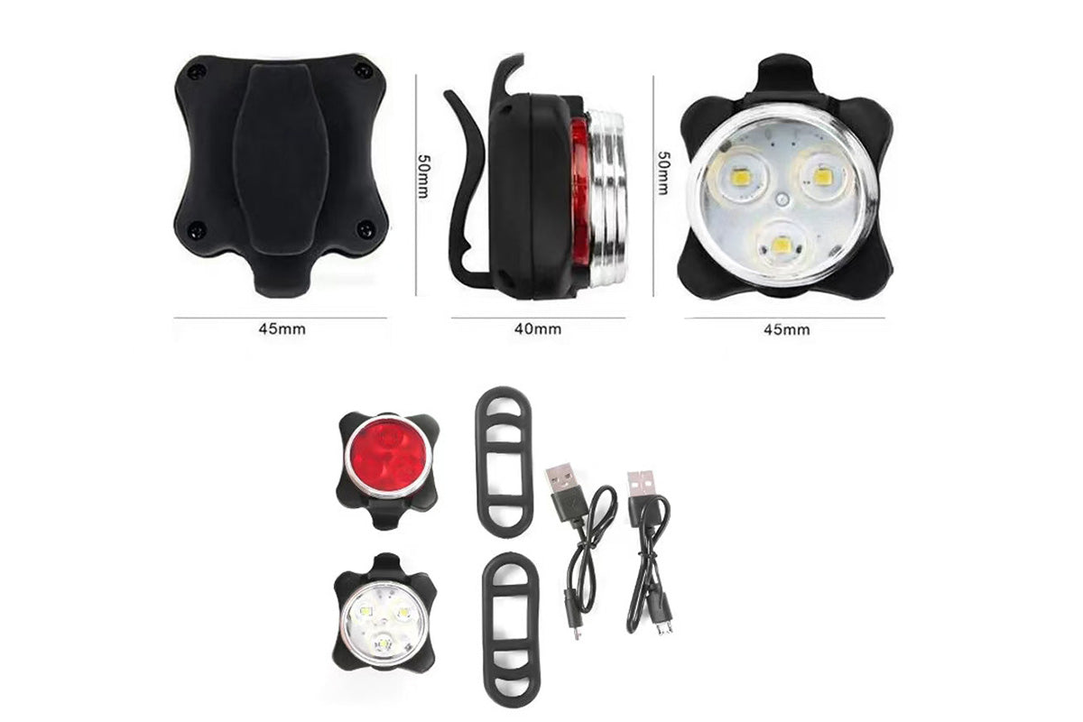 2Pcs USB Rechargeable Bike Lights Front and Rear LED Set