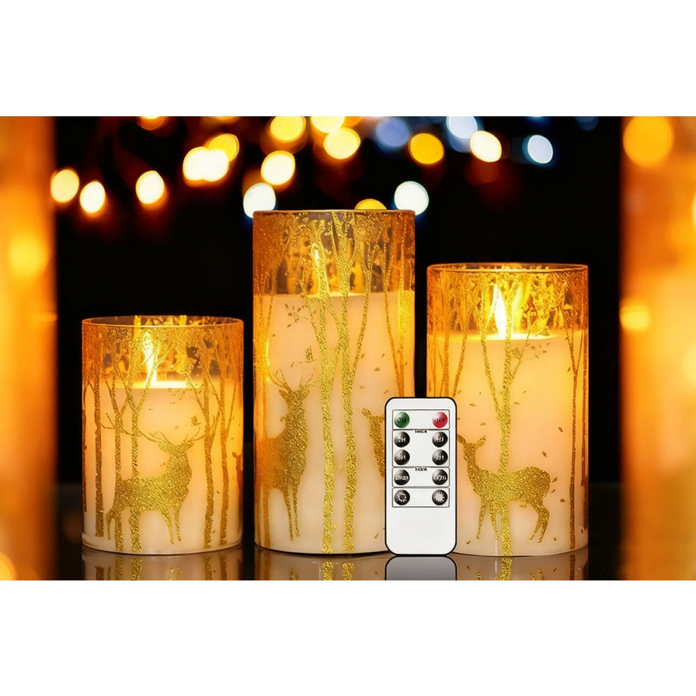 3Pcs LED Electronic Candle Light Gold Elk Lampshade for Home Decoration
