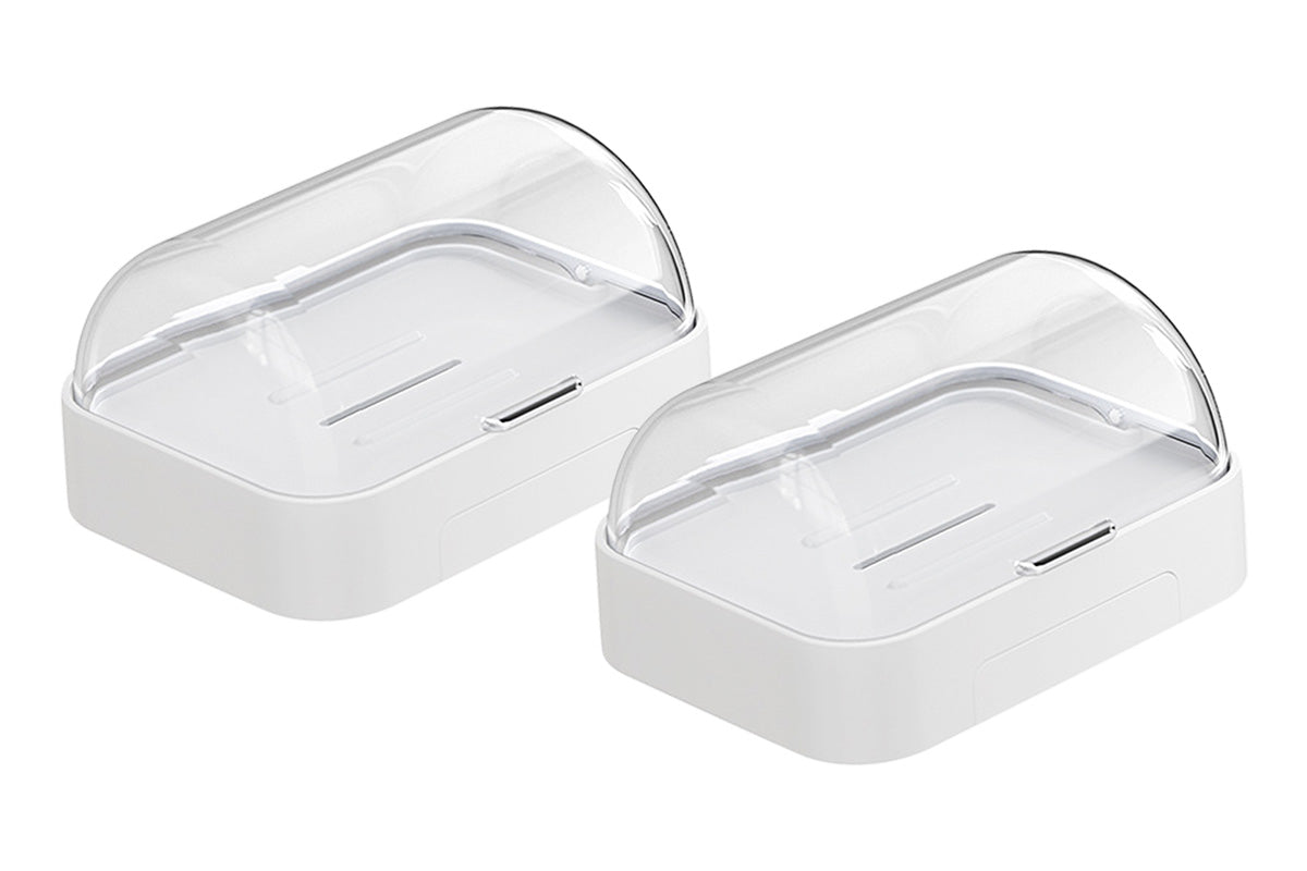 2pcs Soap Dish with Drip Tray Self-Adhesive Wall-Mounted Drain Tray Bar Soap Holder