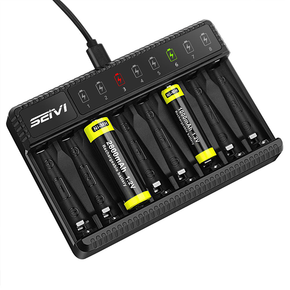 8 Slot Smart Battery Charger with LED Display for AA AAA NiMH Rechargeable Batteries