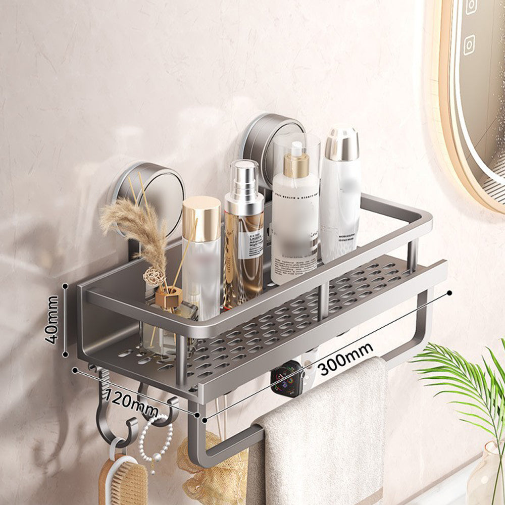 Aluminum Wall Rack Suction Cup Shower Caddy Bathroom Shelf Organiser Holder