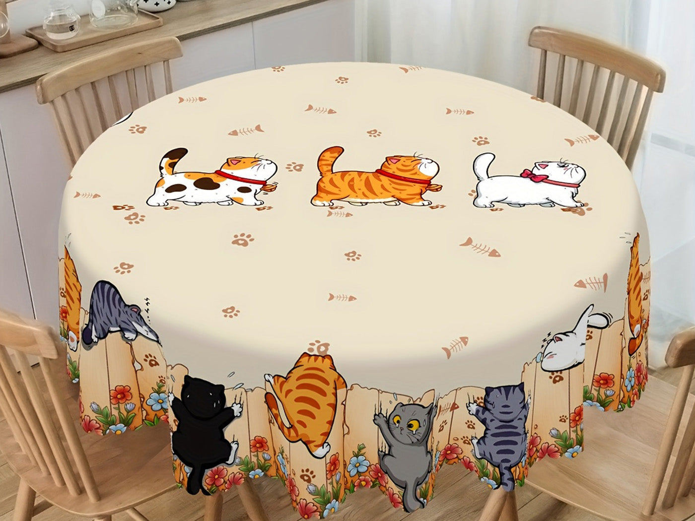 Cute Cat Tablecloth Dining Table Cover Polyester Tablecover