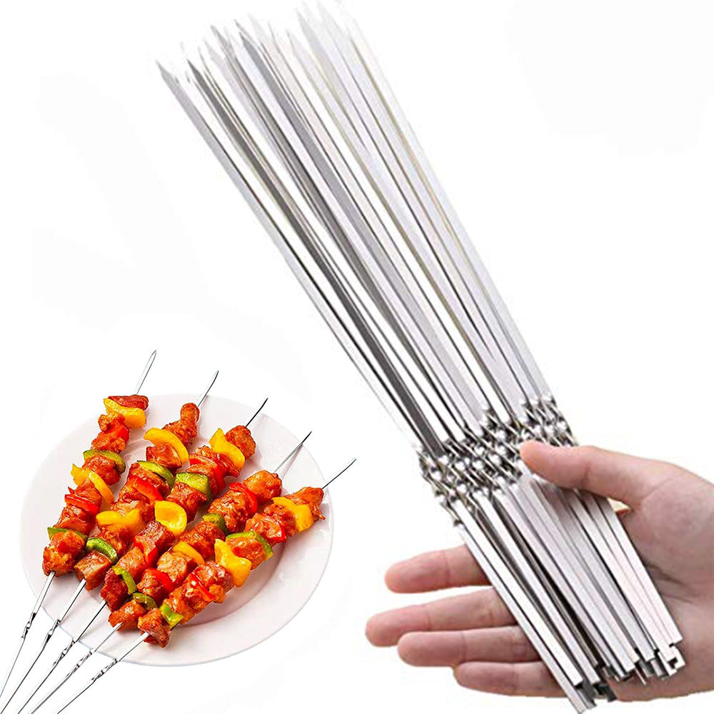 20 Pack 304 Stainless Steel BBQ Skewers Flat or Round Easy Clean