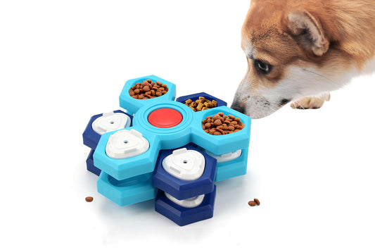 4-Layer Dog Puzzle Feeder Toy Slow Feeder Spinning Treat Dispenser with 12 Compartments