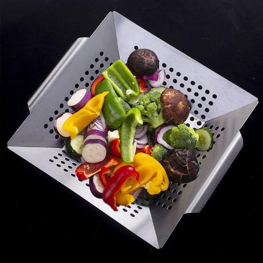 Vegetable Grill Basket Stainless Steel Barbecue Wok Pan Tray for Grilling