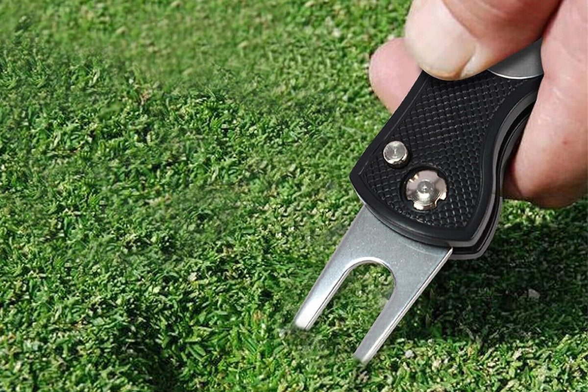 2PCS Golf Divot Repair Tool Putt Alignment Ball Marker Pop-up Fork Tine