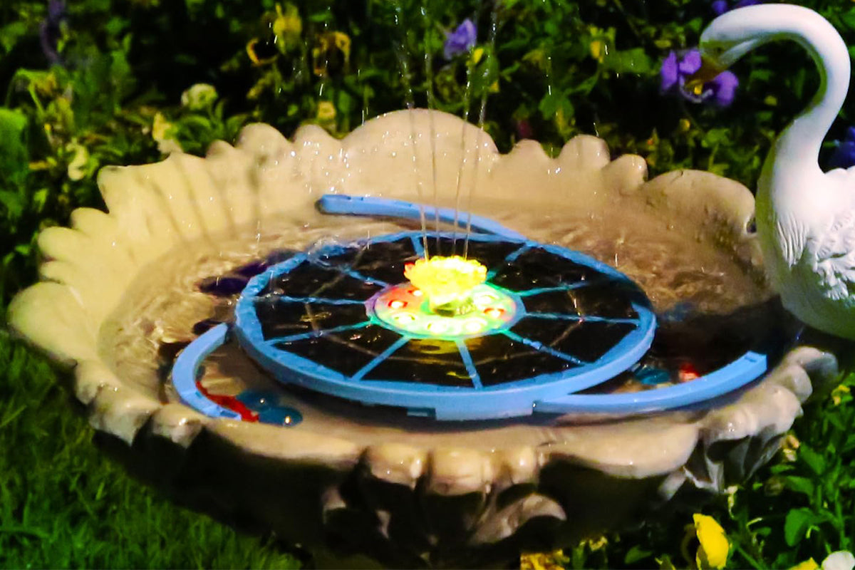 Solar Powered Floating Fountain with 12pcs Spray Heads RGB LED Bird Bath Water Fountain with 12pcs Spray Heads