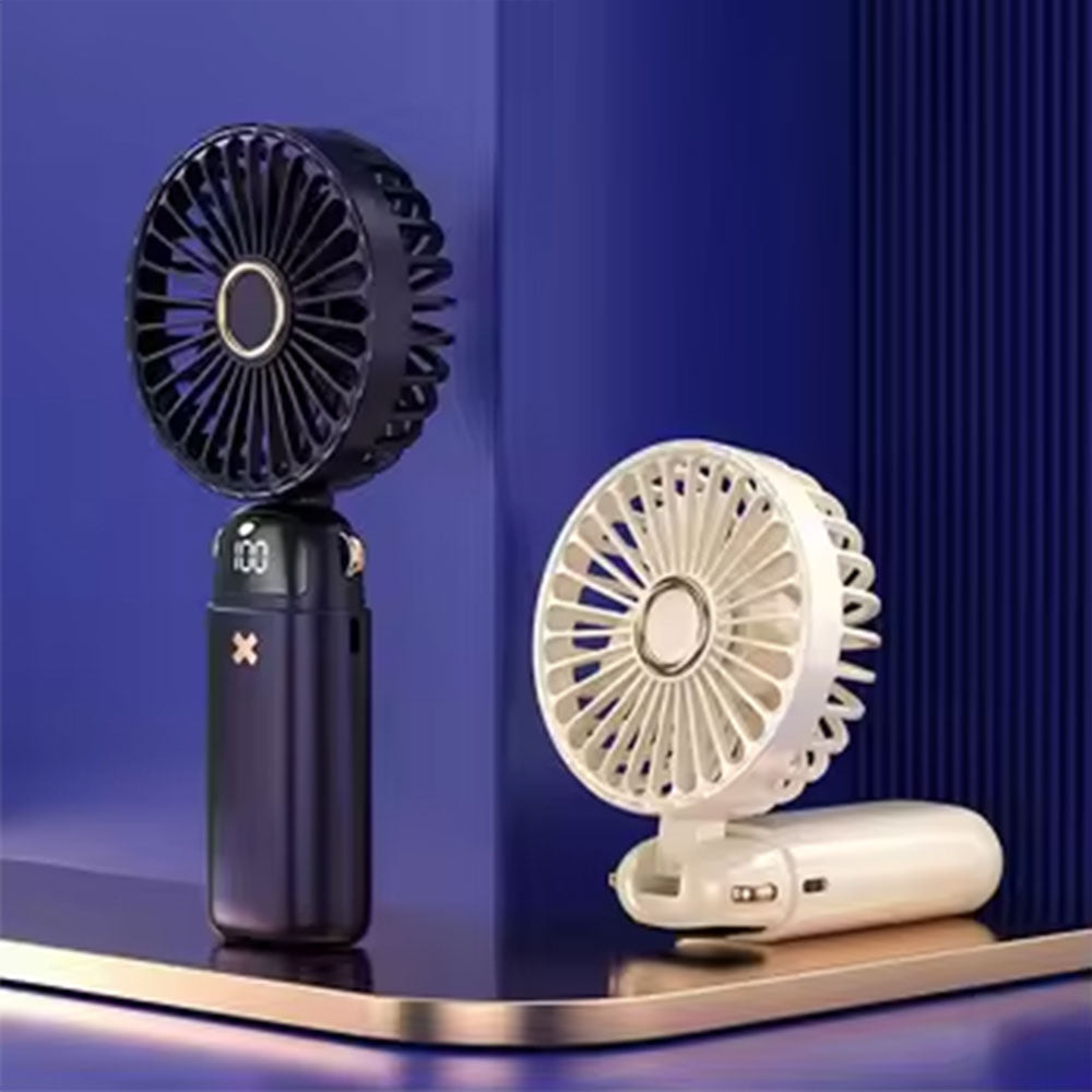 Handheld Fan With LED Display Foldable Hanging Neck Fan Rechargeable Portable Fan