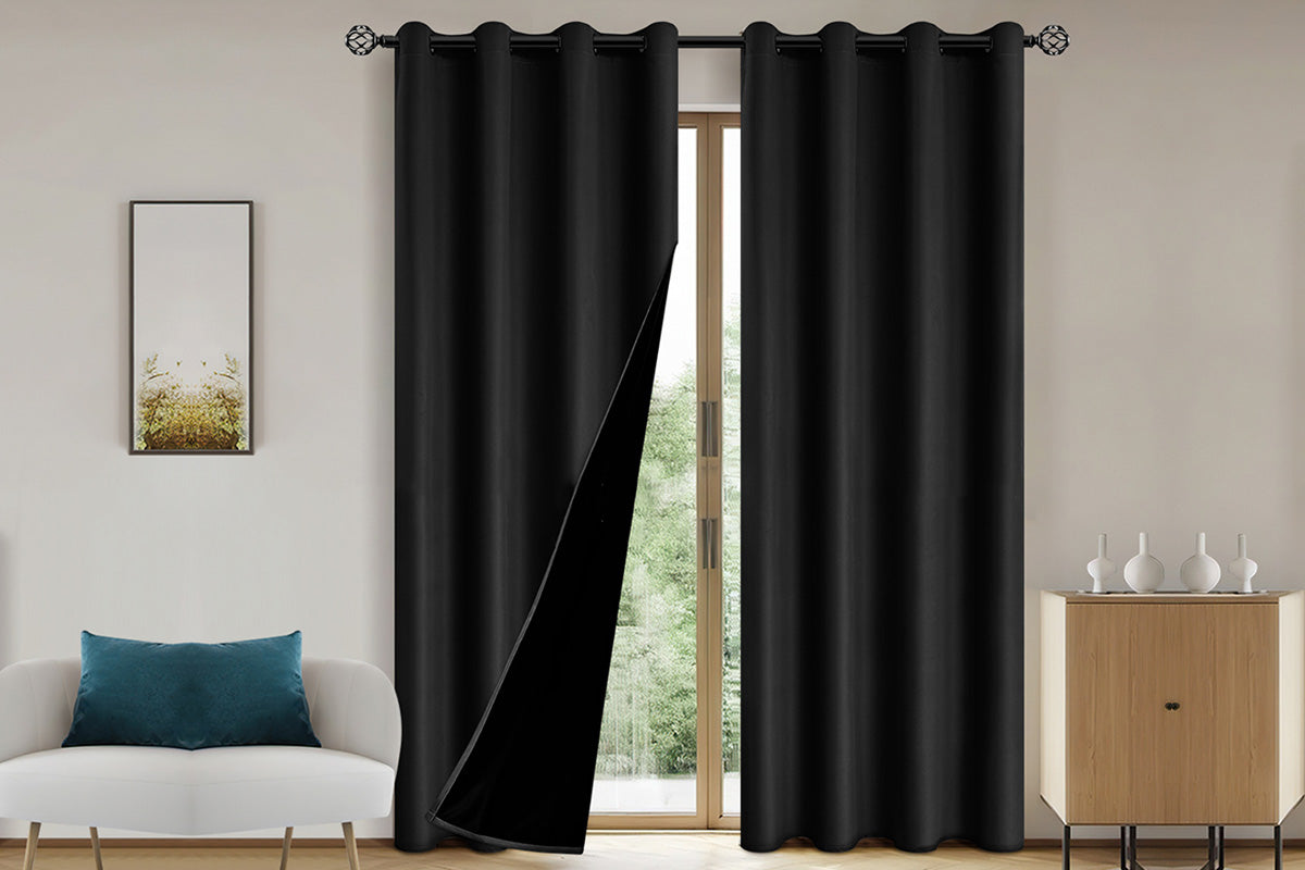 100 Percent Blackout Curtain Panel with Black Liner Heat & Light Blocking Drapes