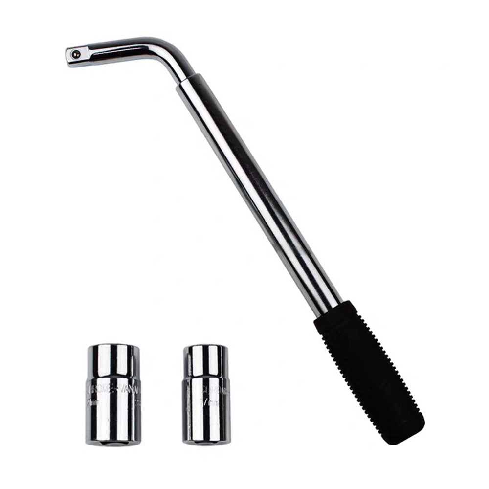 Telescopic Car Wheel Brace with 2 Sockets L Shaped Universal Wheel Wrench for Tire Removal