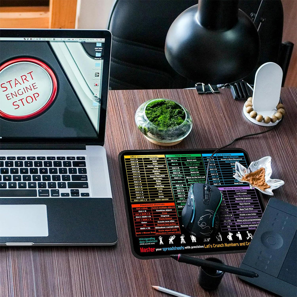 Portable Computer Mouse Pad with Excel Word PowerPoint Windows Shortcuts