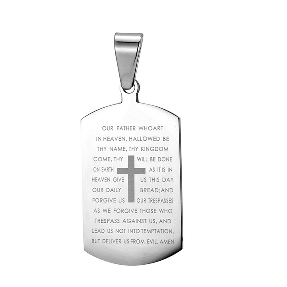 Stainless Steel Bible Cross Military Tag Pendant Necklace