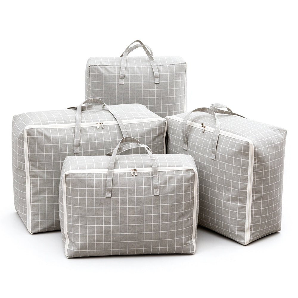 4 Piece Cotton Linen Quilt and Clothes Storage Bag Set with 4 Sizes