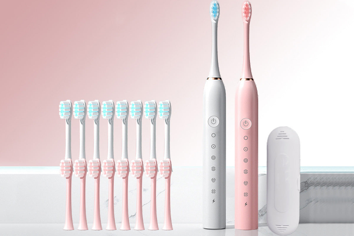 Couple's Electric Toothbrush Set with Travel Case -White and Pink