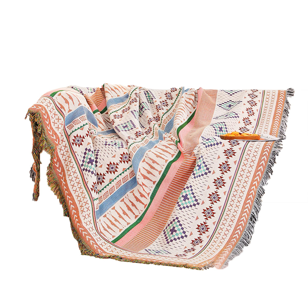 130x160cm Aztec Throw Blanket Bohemian Sofa Throw Blanket with Tassels