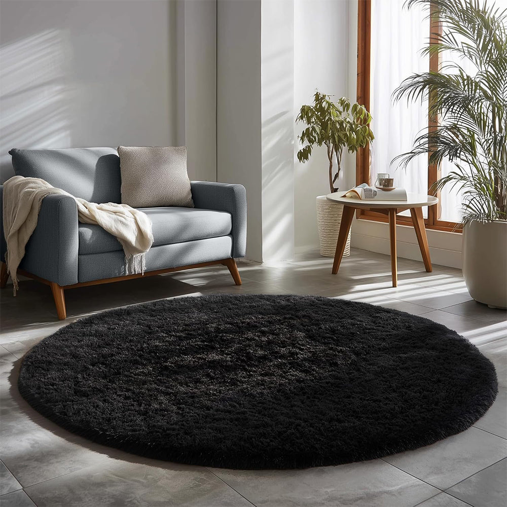 Round Fluffy Rug Plush Area Rug Soft Non Slip Carpet for Living Room Bedroom