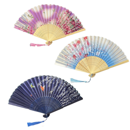 3Pcs Folding Hand Fan Retro Bamboo Hand Fan