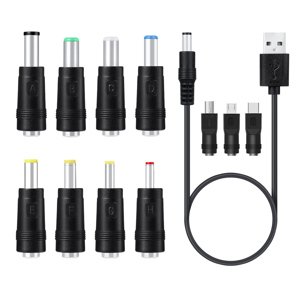 USB to DC 5V Charging Cable Power Cord 5.5x2.1mm with 11 Interchangeable Connectors