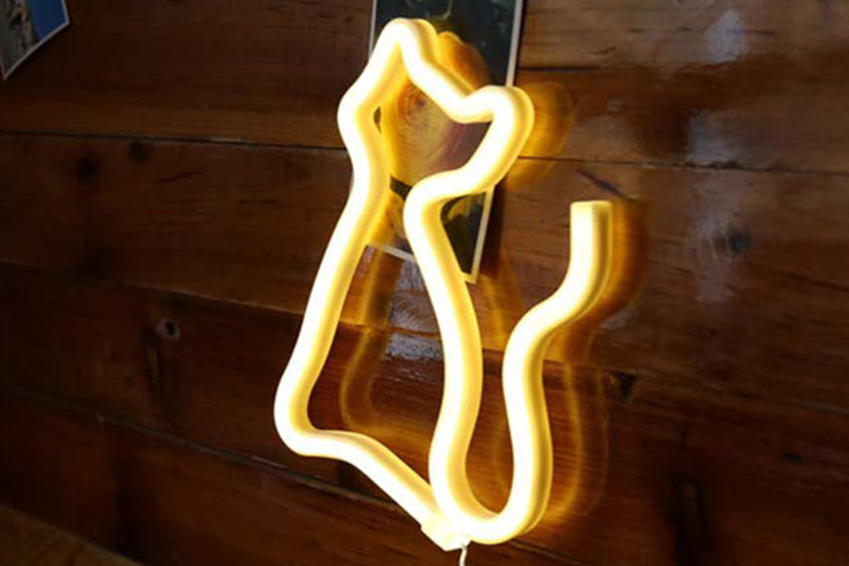 LED Cat Rainbow Neon Sign Lights Bedside Night Light Lamp Bedroom Wall Decoration