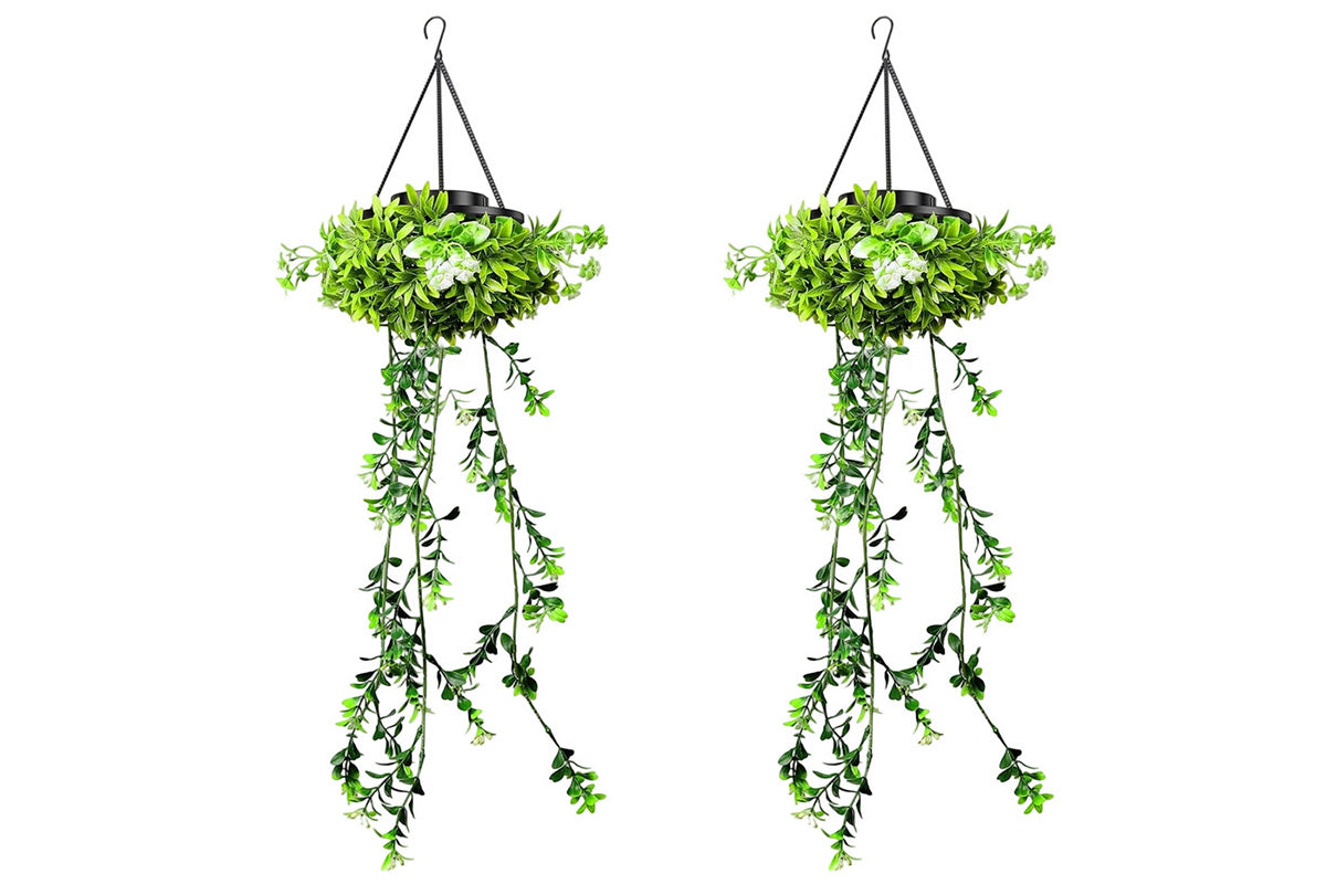 Solar Hanging Light with Artificial Green Vine Garden Decor Outdoor Hanging Solar Lamp Fake Trailing Plant Light for Patio Balcony
