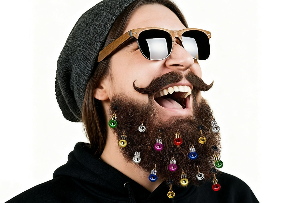 12Pcs Beard Baubles Ornaments Mini Gingle Bells Mustache Christmas Decoration