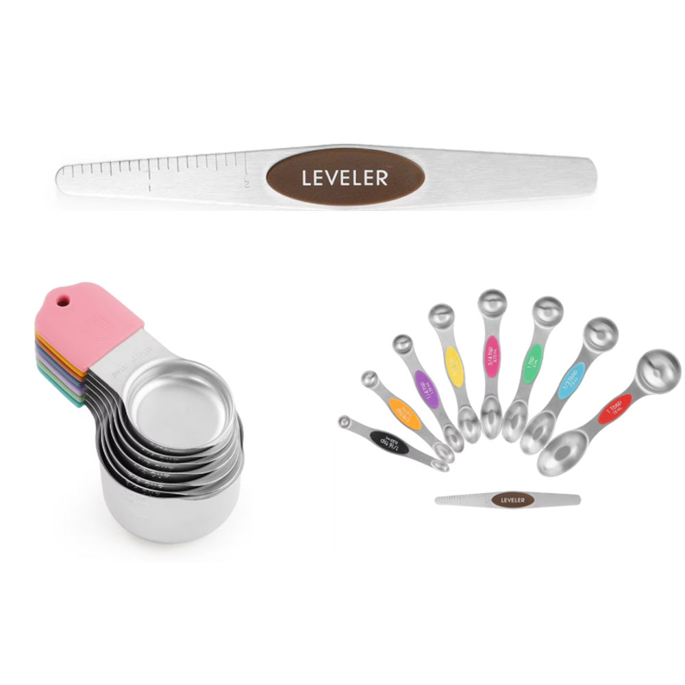 Stainless Steel Measuring Cups and Spoons Set with Leveler