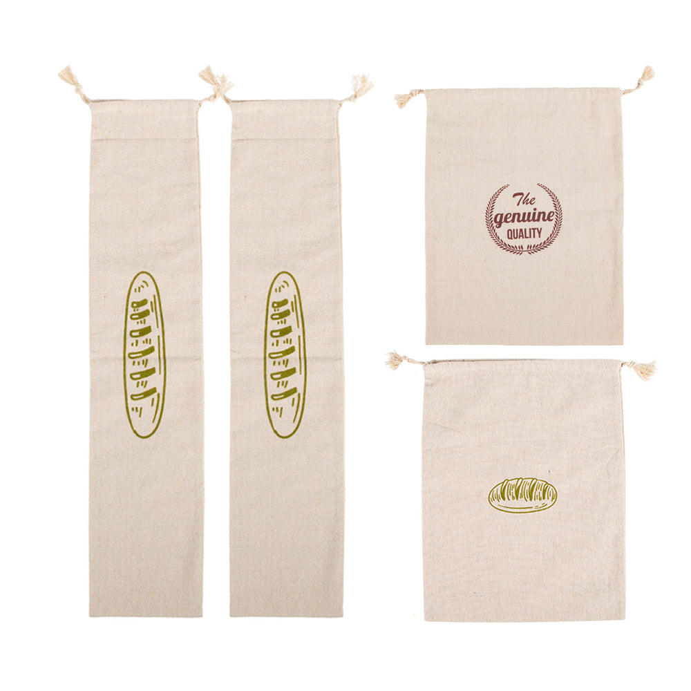 4Pcs Linen Bread Bags Reusable Drawstring Bag