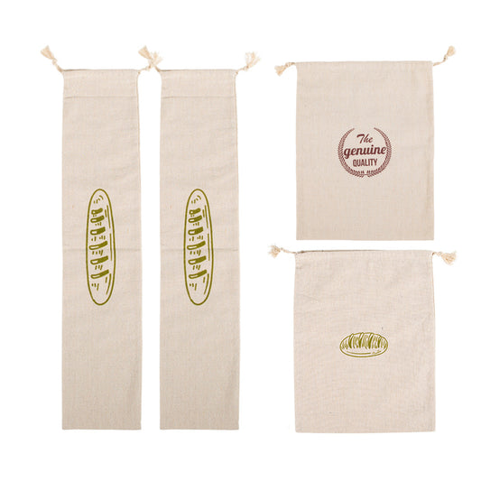 4Pcs Linen Bread Bags Reusable Drawstring Bag