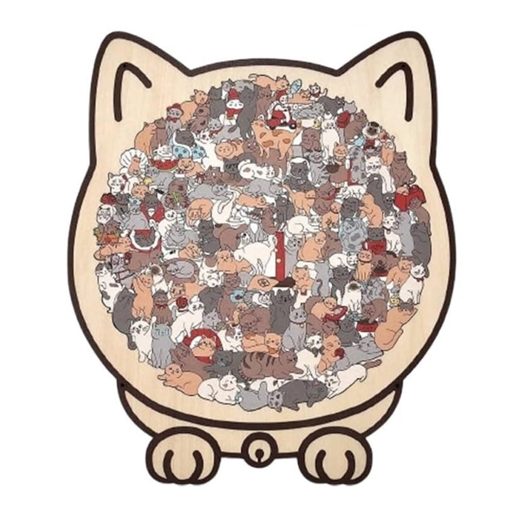 135 Pieces Colored Cat Shaped Wooden Jigsaw Puzzle With Stand For Cat Lovers