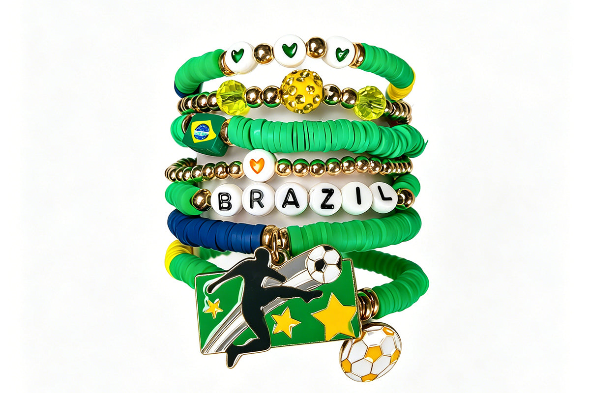 Colorful Soft Clay Football World Cup Bracelets Set for Aldults Soccer Fans