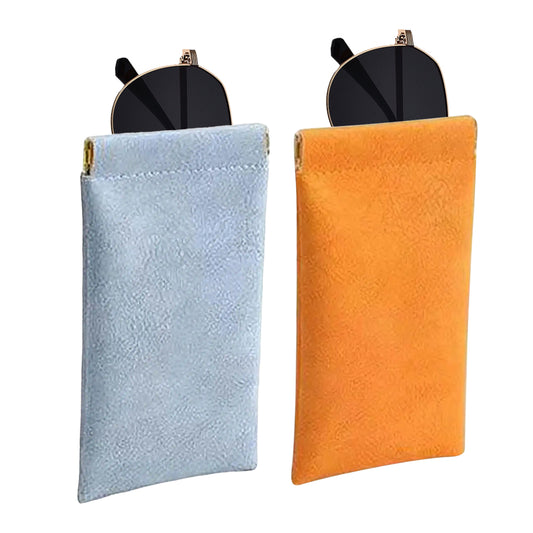 2Pcs Squeeze Portable Leather Glasses Storage Bags-Orange and Blue