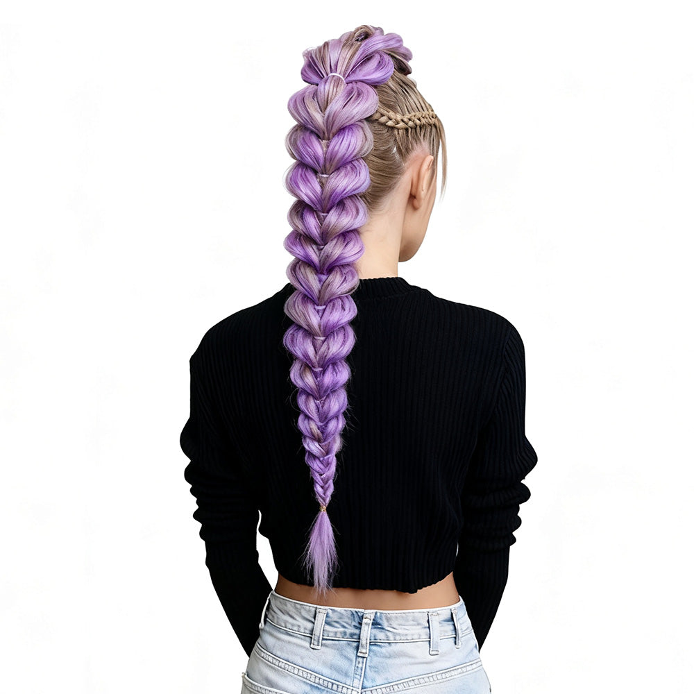 2PCS Purple Ponytail Extension With Elastic Tie Straight Sleek Wrap Around Braid