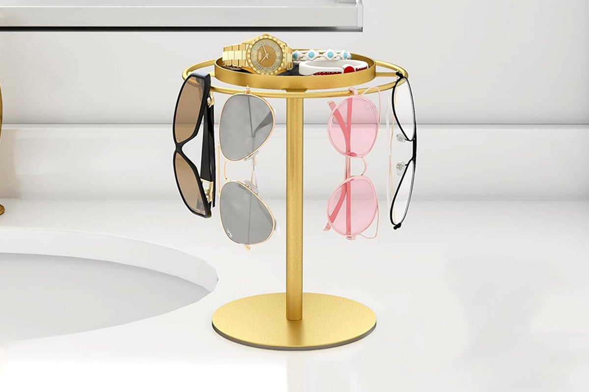 Iron Sunglasses Organizer Storage Holder Stand with Tray for Desk