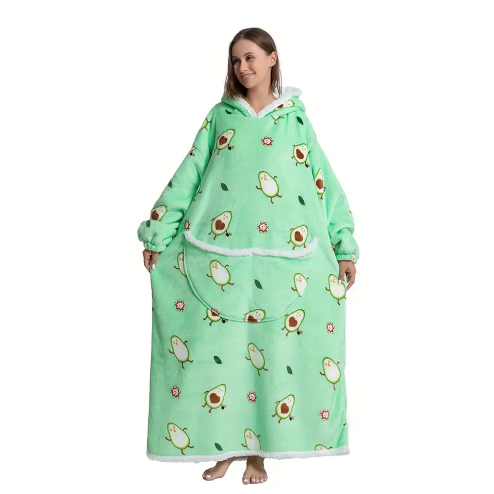 Extra Long Hoodie Wearable Blanket With Big Pocket for Adults