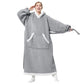 Fleece Long Blanket Hoodie with Giant Pocket and Belt Wearable Hooded Blanket