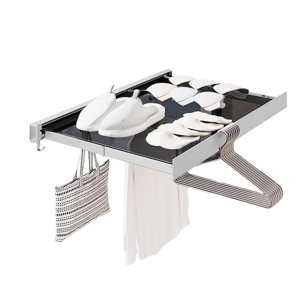 Wall Mounted Retractable Laundry Drying Rack with 6 Hooks