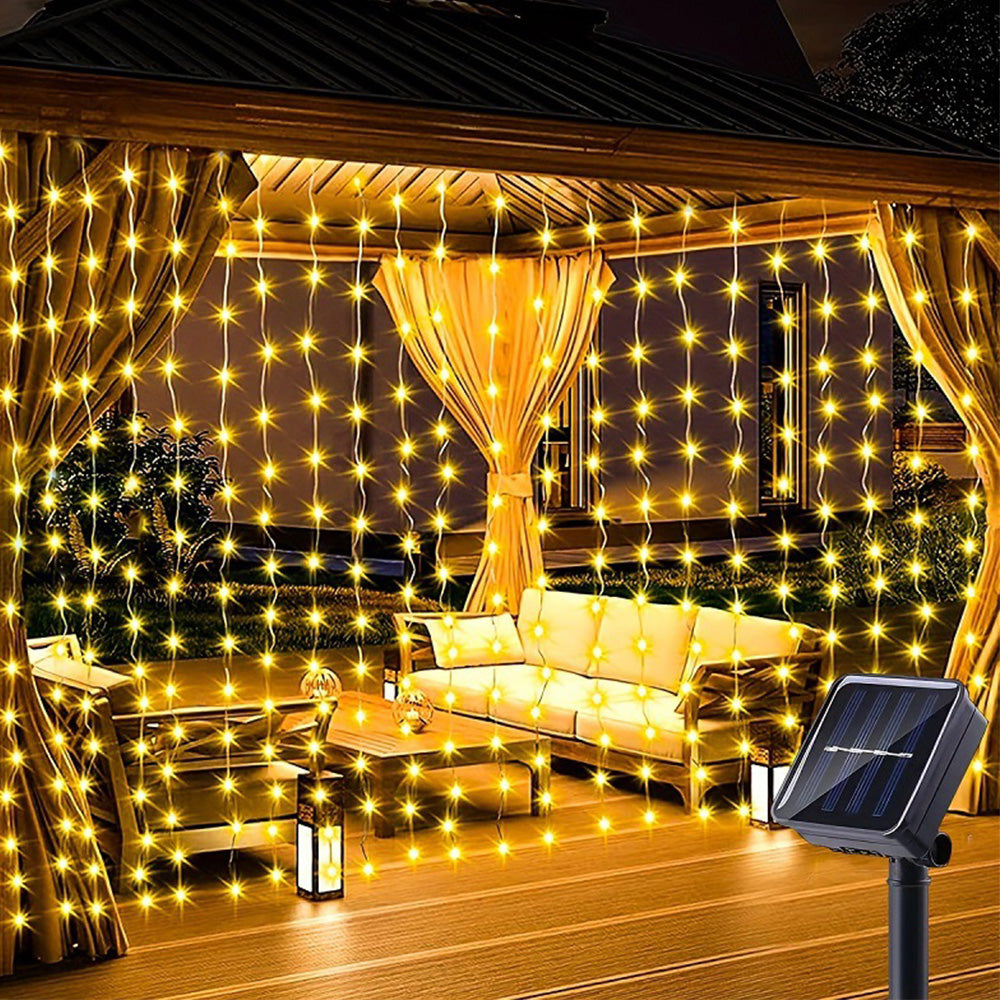 Solar Lights Fairy Curtain Lights Christmas Hanging String Lights for Window Backdrop