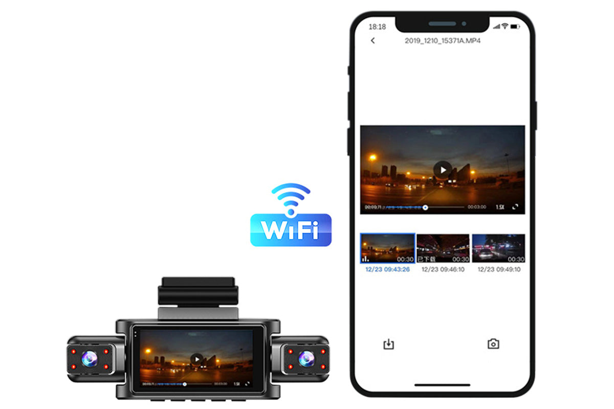 4-Channel WiFi Dash Cam with 64GB Memory Card Night Vision Car Recorder 1080P Car Camera 480P Dash Camera