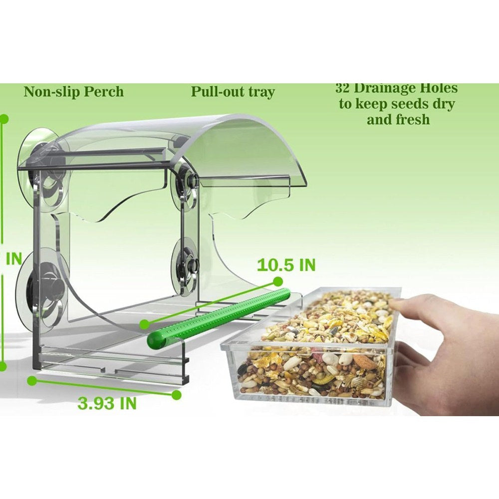 Window Bird Feeder with 4 Strong Suction Cups and Detachable Seed Tray for Small Birds