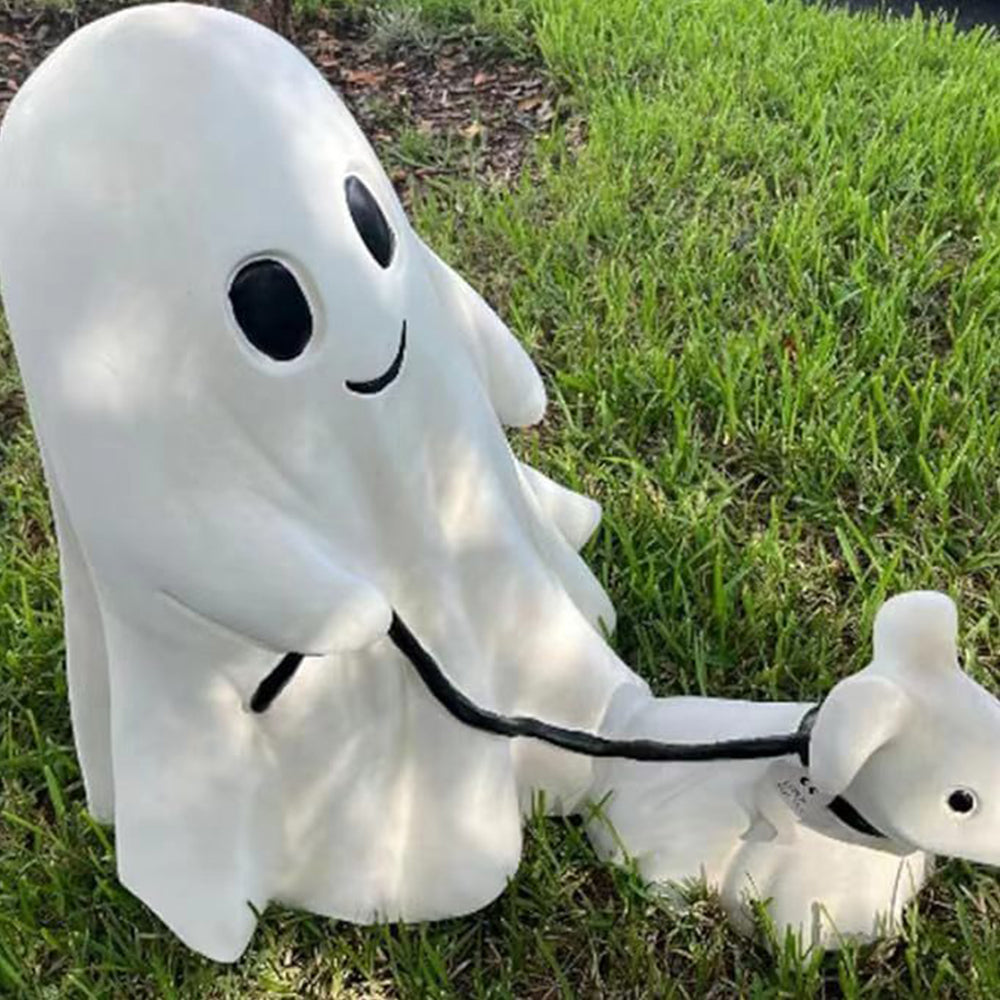 Halloween Ghost Walking Dog Statue