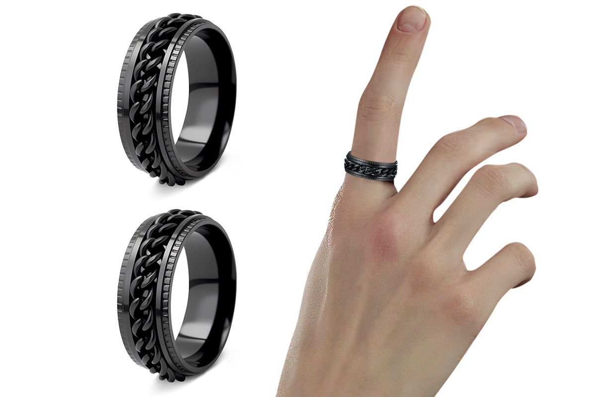 Fidget Rings Anxiety Spinner Rings Stainless Steel Chain Rings-Black