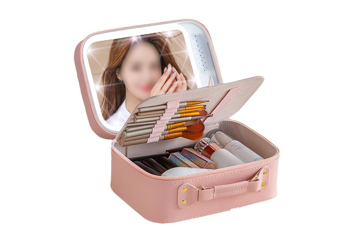 LED Mirror Makeup Case Hard Shell Rechargeable Lighted Cosmetic Organizer