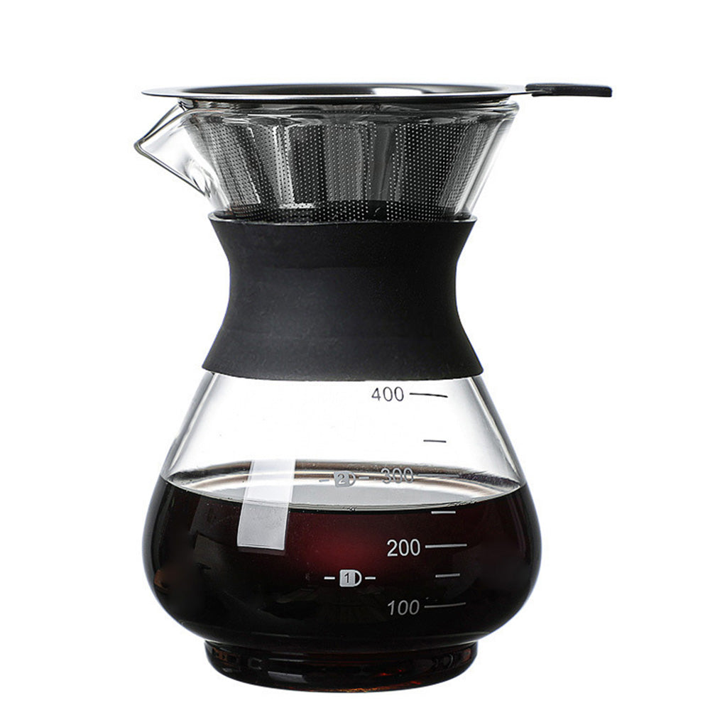 Pour Over Coffee Maker Borosilicate Glass Carafe with Reusable Stainless Steel Filter