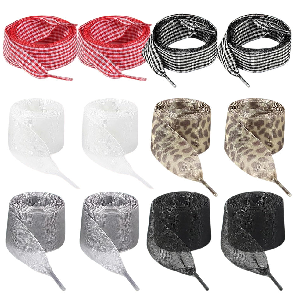 6 Pairs Wide Satin Ribbon Replacement Shoelaces for Sneakers Boots