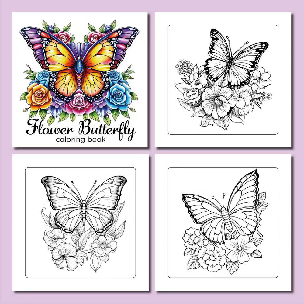 2 Coloring Books with 24 Floral and 24 Butterfly Designs