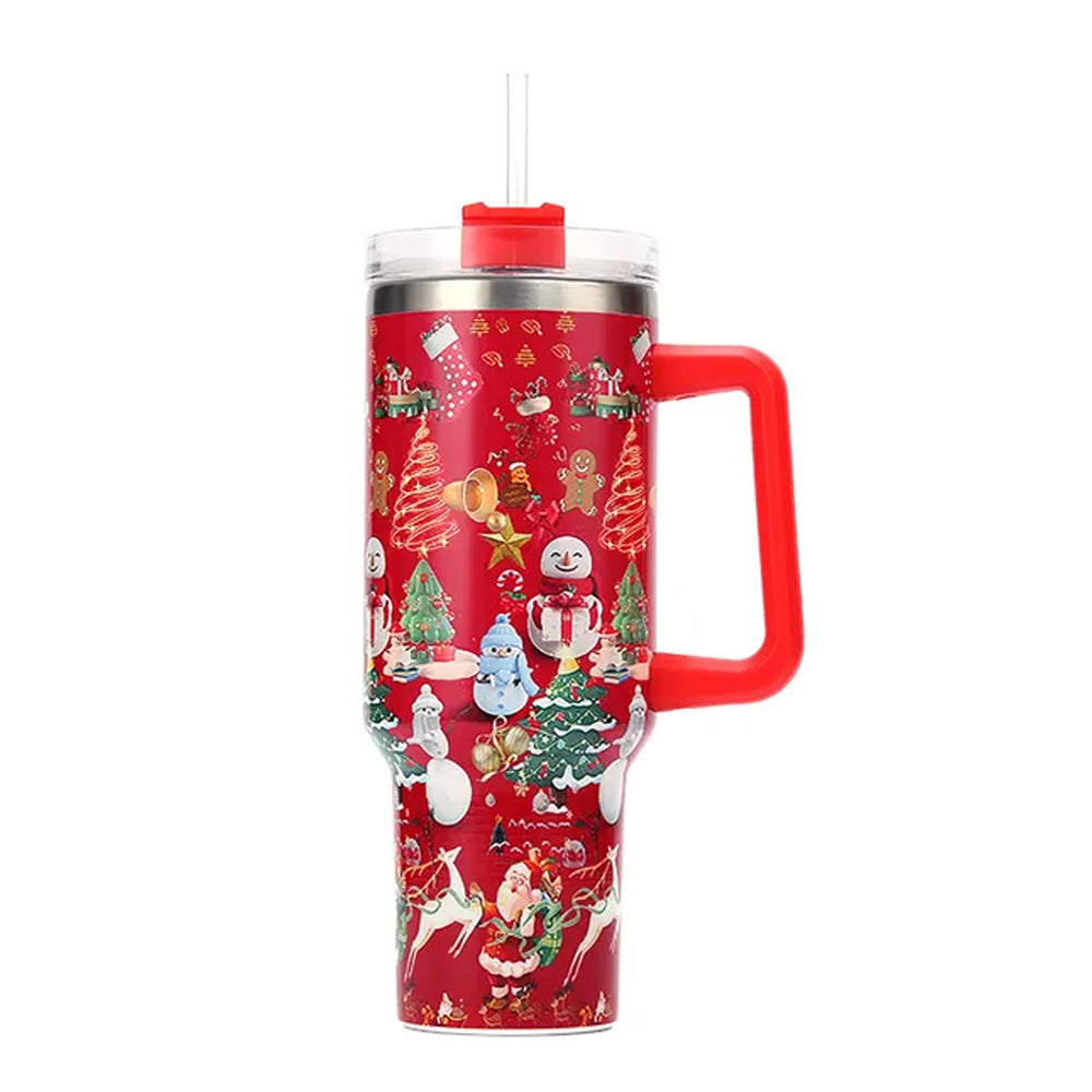 40oz Stainless Steel Christmas Pattern Thermal Mug For Stanley Cup